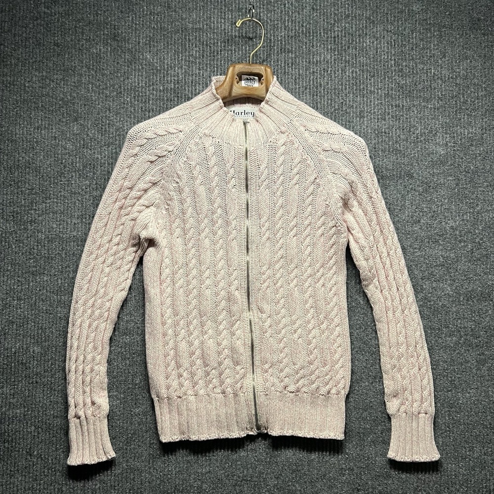 Harley of Scotland Sweater Womens Sweater Large Pink Cable Knit Long Sleeve Mock